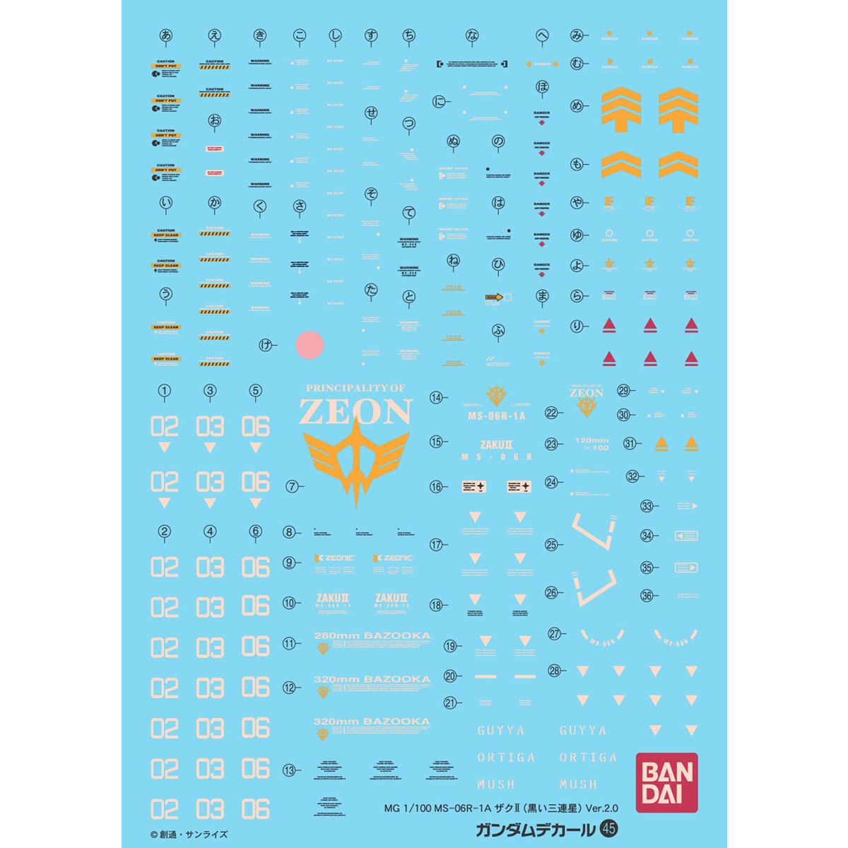 GUNDAM DECAL 1/100 PARA MG BLACK TRI-STARS ZAKU II VER 2.0 - Nº 045