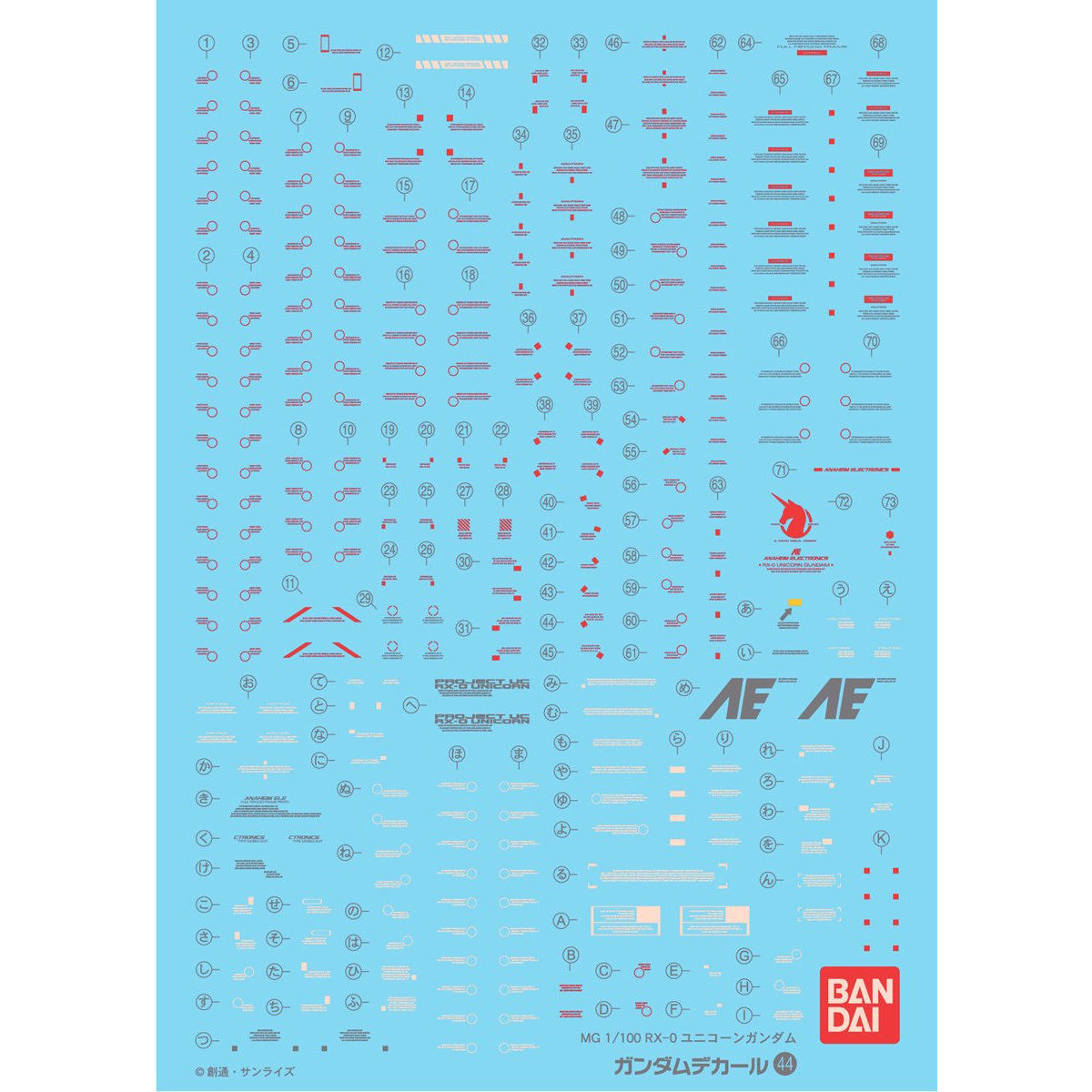 GUNDAM DECAL 1/100 PARA MG UNICORN GUNDAM VER KA - Nº 044