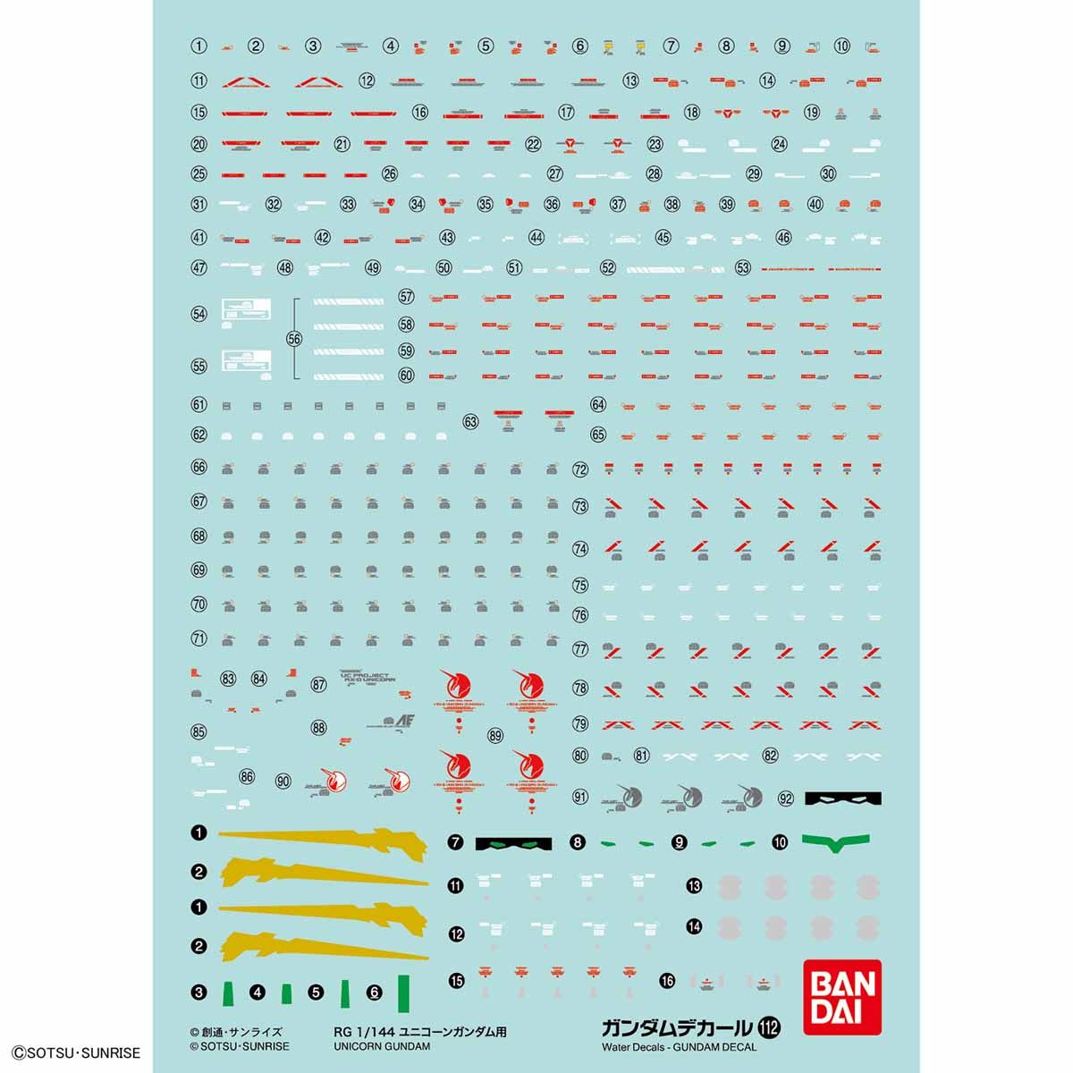 GUNDAM DECAL 1/144 PARA RG UNICORN GUNDAM - Nº 112