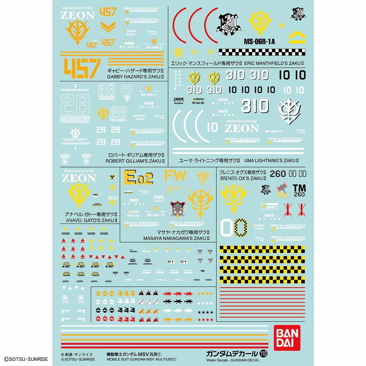 GUNDAM DECAL 1/144 PARA SERIE HG MOBILE SUIT GUNDAM MSV - Nº 110