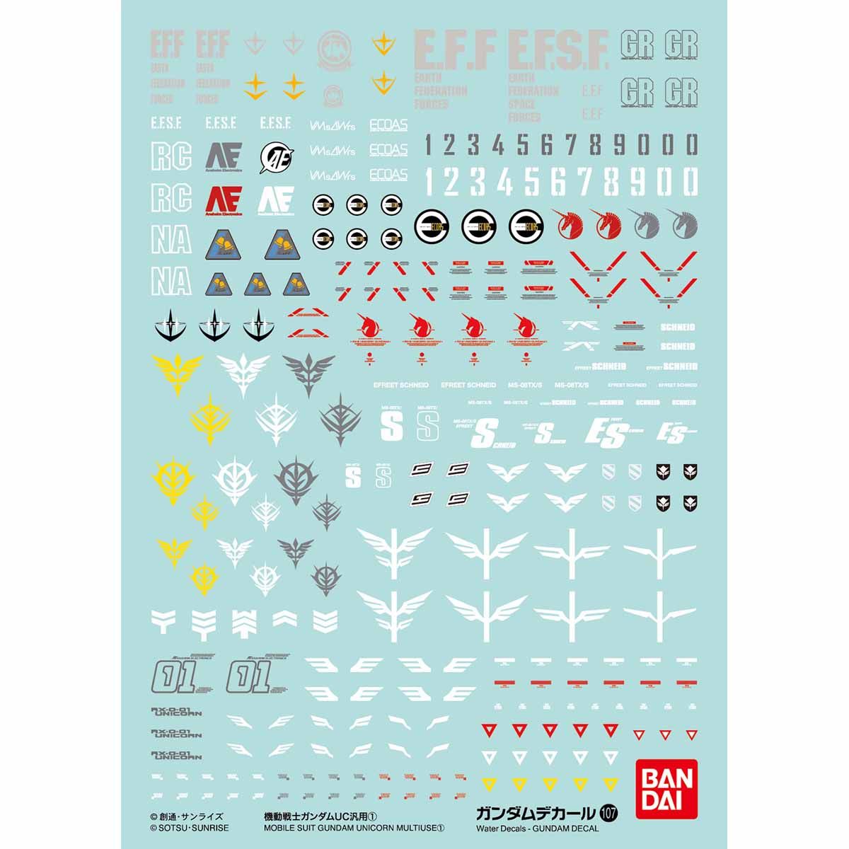 GUNDAM DECAL 1/144 PARA SERIE HG MOBILE SUIT GUNDAM UNICORN 1 - Nº 107