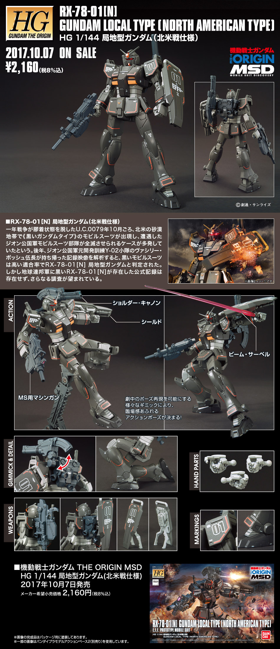 HG GUNDAM THE ORIGIN 1/144 RX-78-01 N GUNDAM LOCAL TYPE NORTH AMERICA TYPE - Nº 17 - Imagen 10