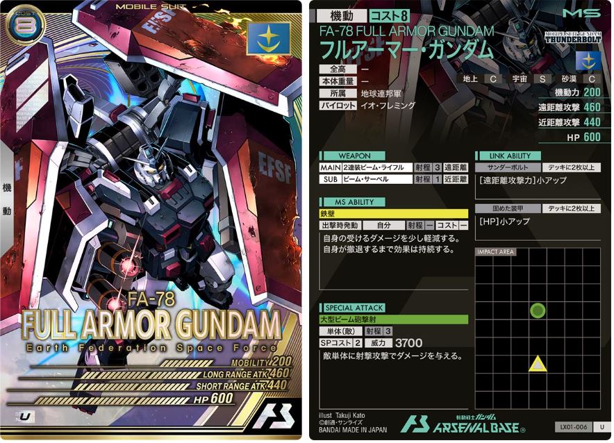 CARTA PROMOCIONAL ARSENAL BASE FA-78 FULL ARMOR GUNDAM - Nº LX01-006
