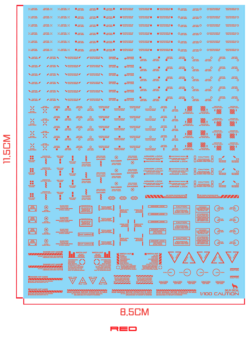DELPI DECAL WATER DECAL PARA 1/100 MECHANICAL CAUTION (RED)